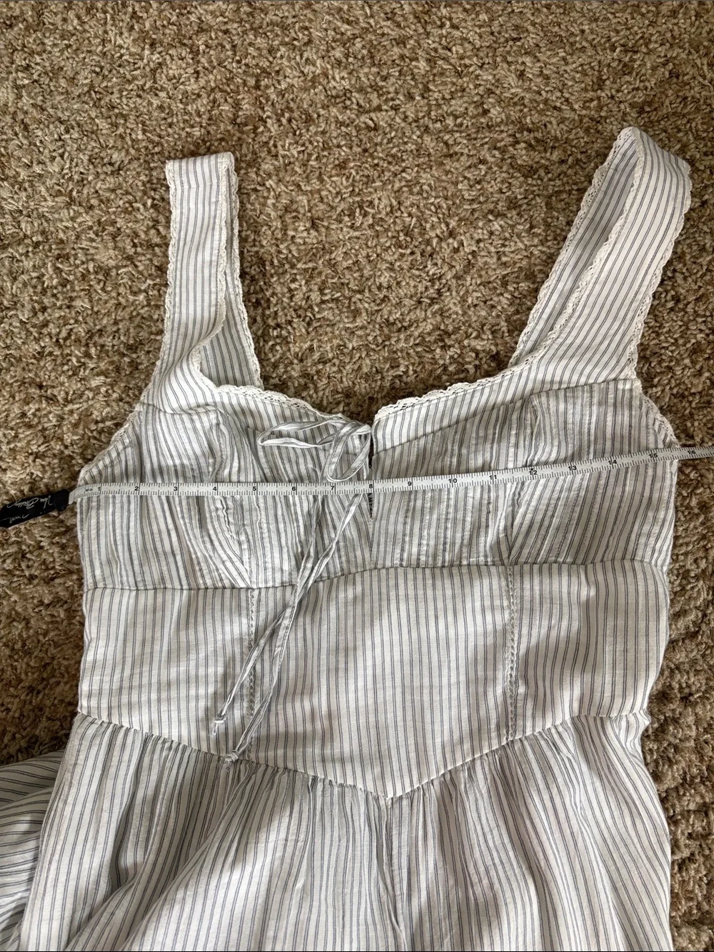 NWT American Eagle Medium 100% Cotton Corset Jumpsuit Wide Leg White Pinstripe